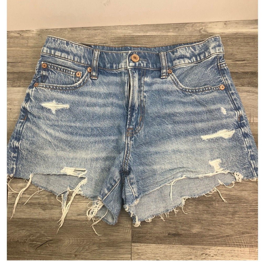 American Eagle 90s Boyfriend Shorts Blue Denim Distressed High Rise Size 2
